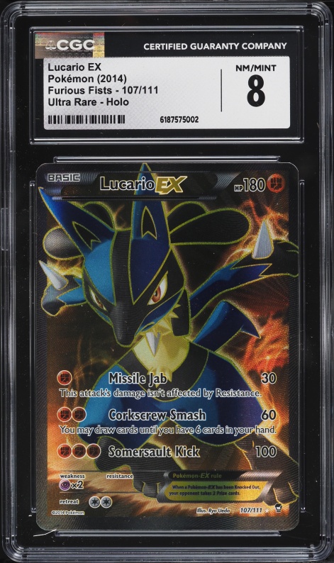 2014 Pokemon XY Furious Fists Full Art Lucario EX #107 CGC 8 NM-MT
