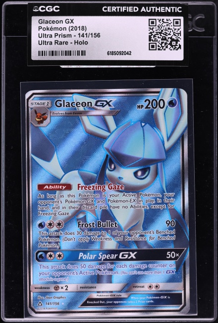 2018 Pokemon Sun & Moon Ultra Prism Full Art Glaceon Gx #141 CGC AUTH