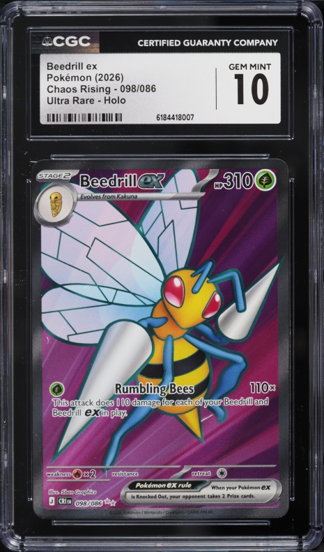 beedrill ex pokemon card 2026 Mega Evolution Chaos Rising Full Art #098 CGC 10 GEM MINT on Fanatics Collect When 1 of your Pokémon becomes a Mega Evolution Pokémon Beedrill & M Beedrill EX