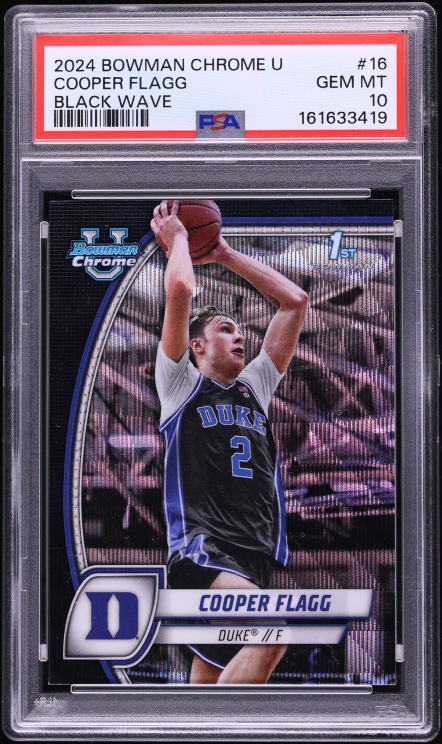2024 Bowman University Chrome Black Wave Cooper Flagg #16 PSA 10 GEM MINT