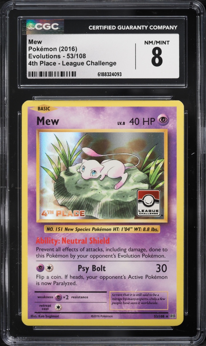2016 Pokemon XY Evolutions 4th Place League Challenge Mew #53 CGC 8 NM-MT
