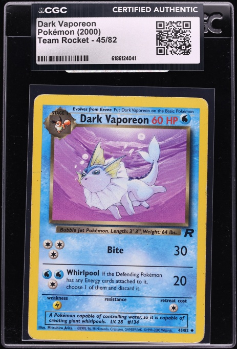 1997 Pokemon Japanese Rocket Gang Dark Vaporeon #134 CGC AUTH on