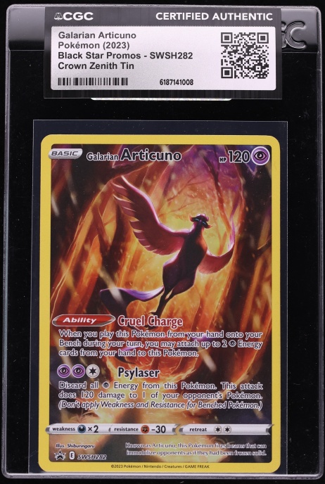 2023 Pokemon Sword & Shield Promo Crown Zenith Tin Alt Art Galarian Articuno #SWSH282 CGC AUTH