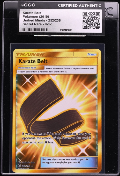 2019 Pokemon Sun & Moon Unified Minds SEC Karate Belt #252 CGC AUTH