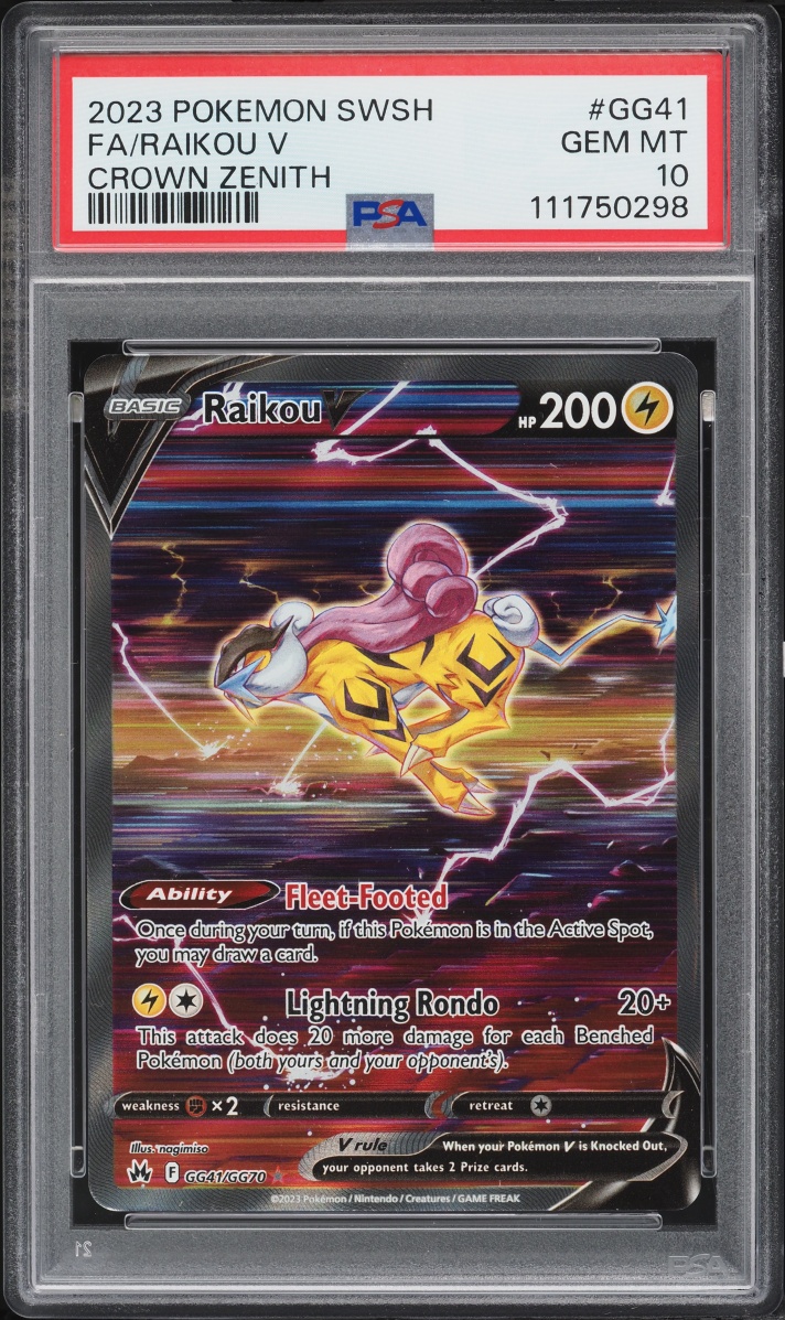 2023 Pokemon Sword & Shield Crown Zenith Full Art Raikou V #GG41 PSA 10 GEM MINT