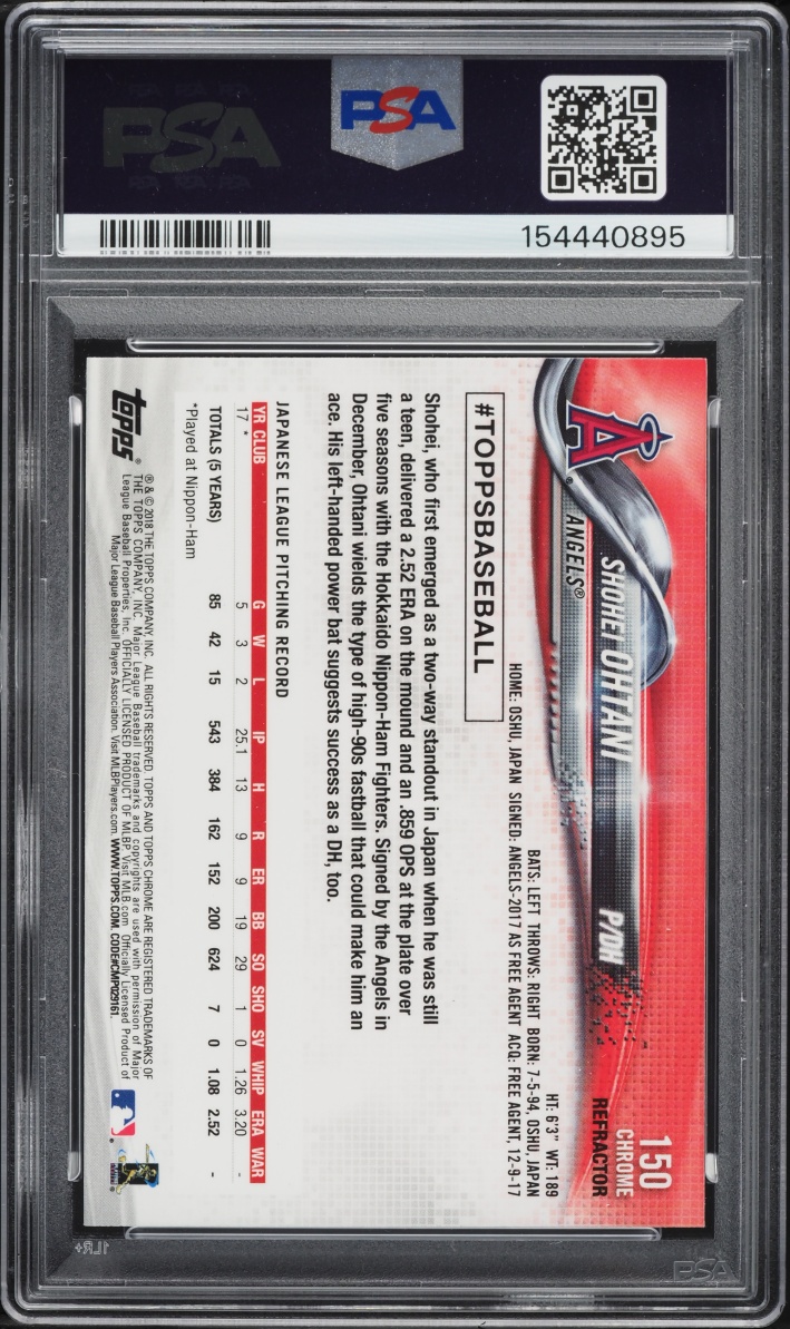 2018 Topps Chrome Sepia Refractor Shohei Ohtani ROOKIE #150 PSA 10 GEM MINT