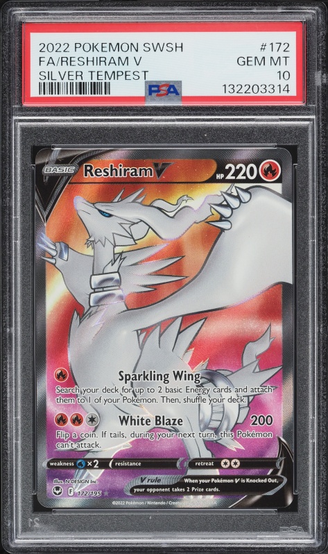 2022 Pokemon Sword & Shield Silver Tempest Full Art Reshiram V #172 PSA 10 GEM MINT
