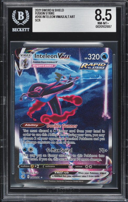 2021 Pokemon Sword & Shield Fusion Strike Full Art Inteleon VMAX #266 BGS 8.5 NM-MT+