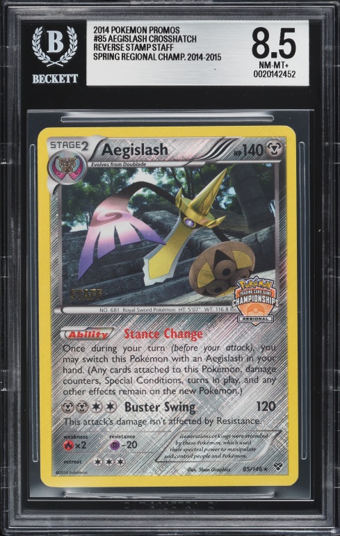 2014 Pokemon XY Promo Championships Staff Crosshatch Holo Aegislash #85 BGS 8.5 NM-MT+