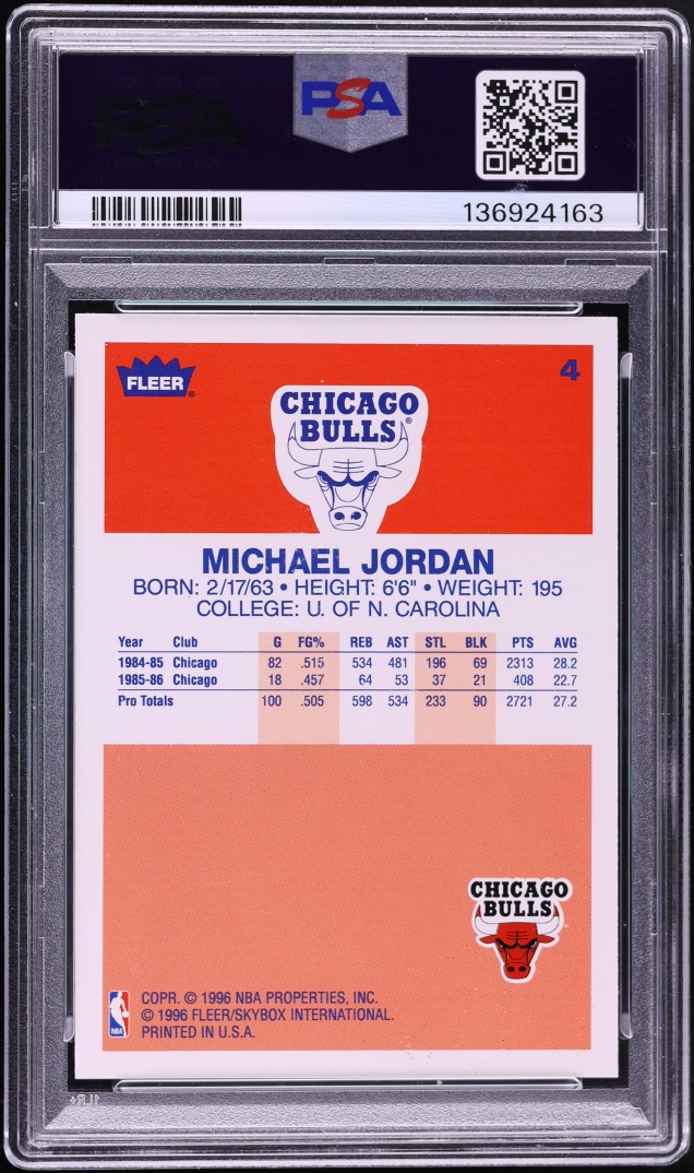 1996 Fleer Decade Of Excellence Michael Jordan #4 PSA 8 NM-MT