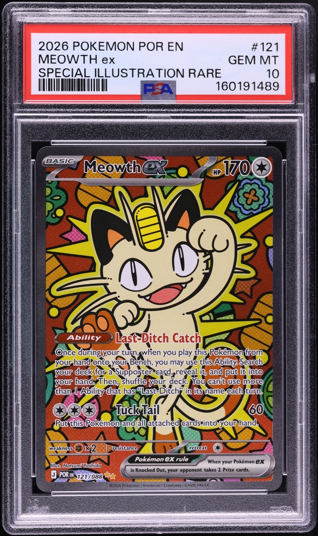 2026 Pokemon Mega Evolution Perfect Order SIR Meowth ex #121 PSA 10 GEM MINT