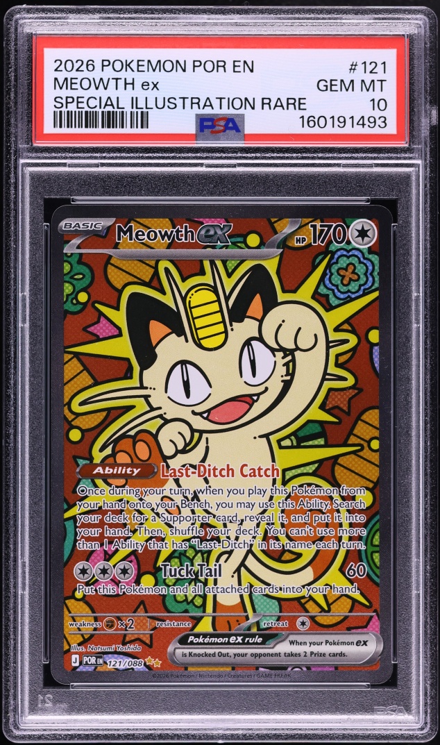2026 Pokemon Mega Evolution Perfect Order SIR Meowth ex #121 PSA 10 GEM MINT