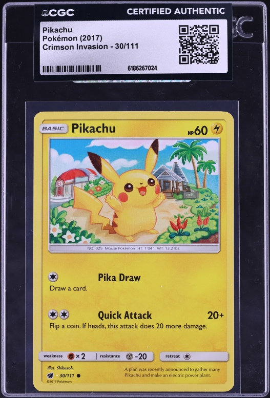 2017 Pokemon Sun & Moon Crimson Invasion Pikachu #30 CGC AUTH