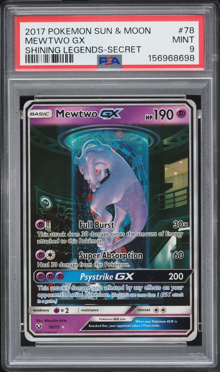 2017 Pokemon Sun & Moon Shining Legends SEC Mewtwo GX #78 PSA 9 MINT