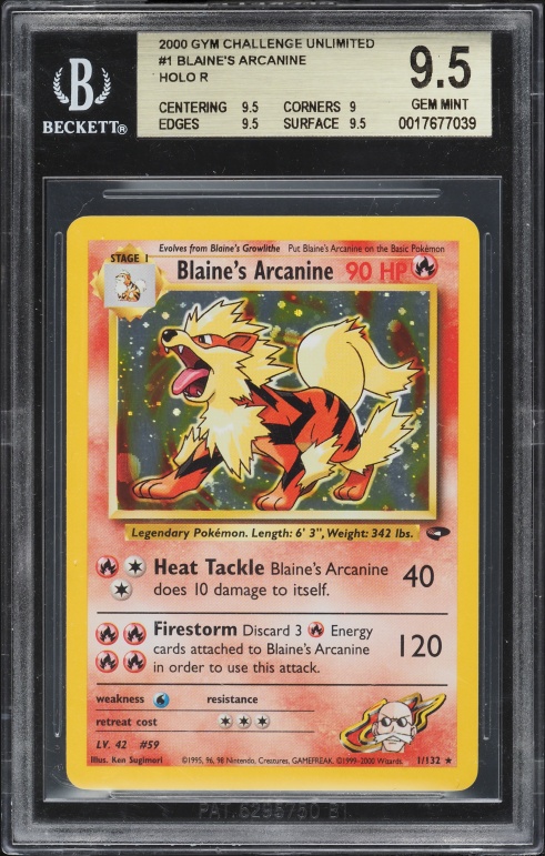 2000 Pokemon Gym Challenge Holo Blaine's Arcanine #1 BGS 9.5 GEM MINT