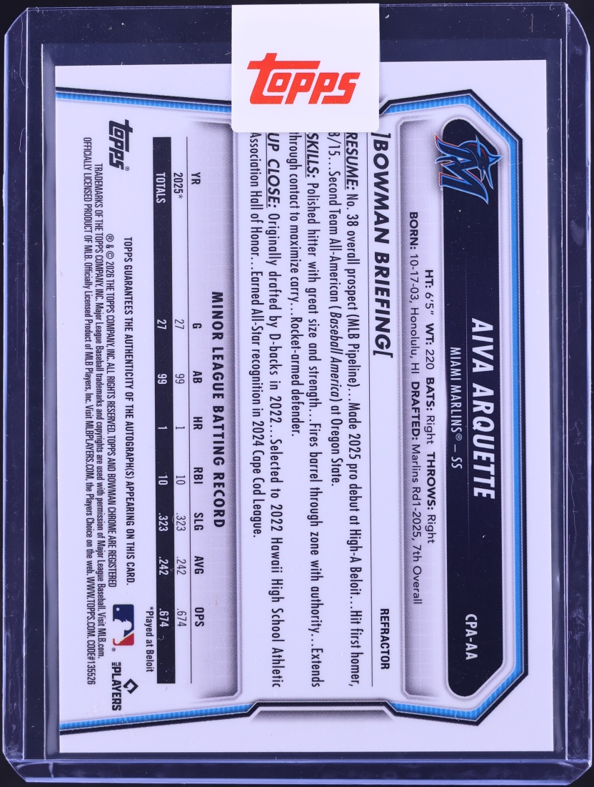 2026 Bowman Chrome Refractor Aiva Arquette PROSPECT AUTO /499 #CPA-AA