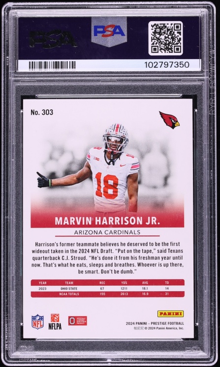 2024 Panini Prestige Red Xtra Points Marvin Harrison Jr. ROOKIE /999 #303 PSA 10 GEM MINT