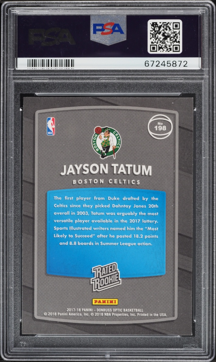 2017 Donruss Optic Red & Yellow Jayson Tatum ROOKIE #198 PSA 10 GEM MINT