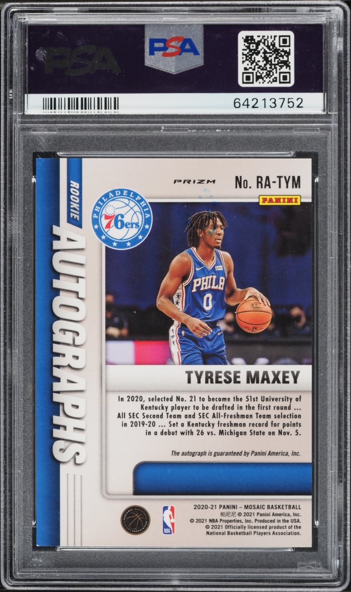 2020 Panini Mosaic Tyrese Maxey ROOKIE AUTO #RA-TYM PSA 9 MINT