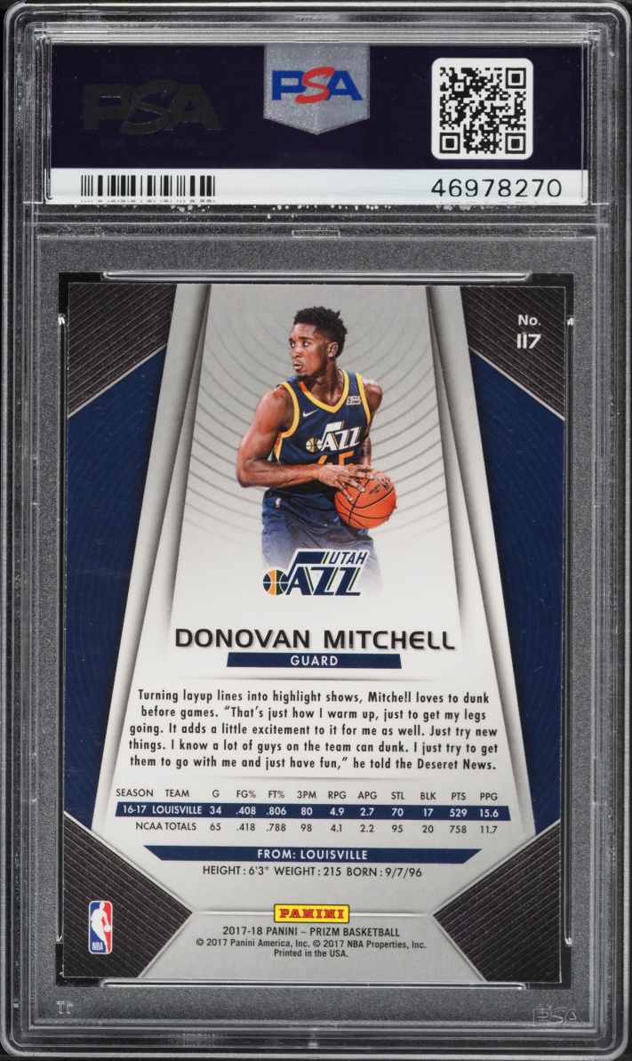 2017 Panini Prizm Donovan Mitchell ROOKIE #117 PSA 9 MINT