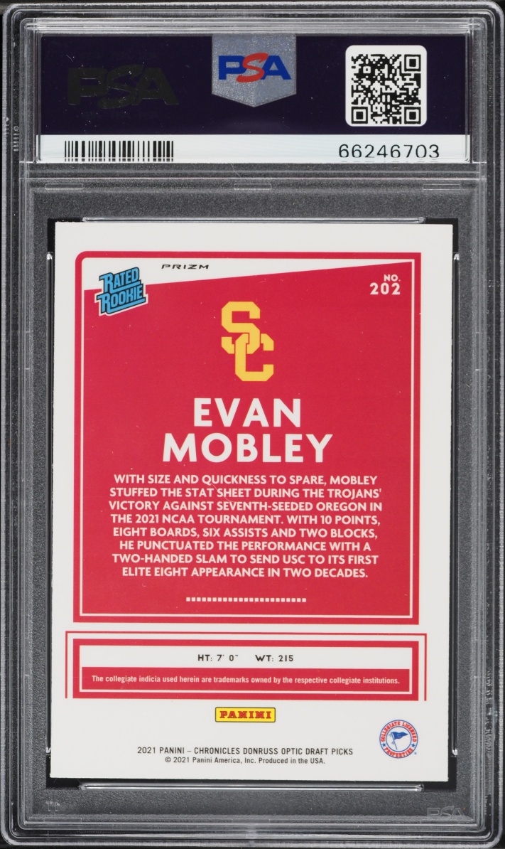2021 Panini Chronicles Draft Picks Black Evan Mobley ROOKIE #202 PSA 9 MINT