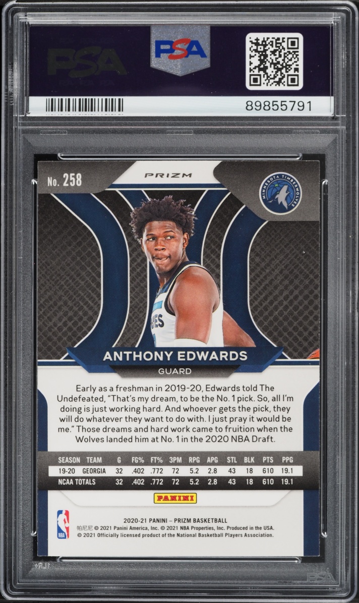 2020 Panini Prizm Red Ice Anthony Edwards ROOKIE #258 PSA 9 MINT