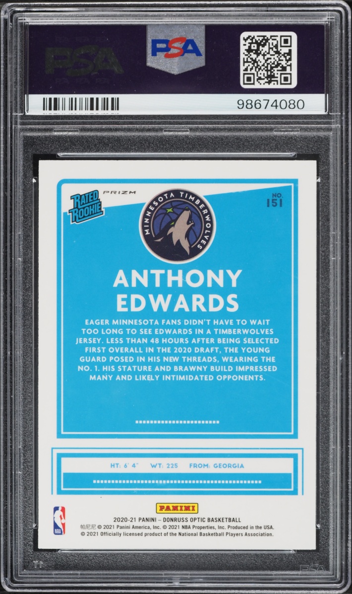 2020 Donruss Optic Fanatics Box Set Anthony Edwards ROOKIE #151 PSA 10 GEM MINT