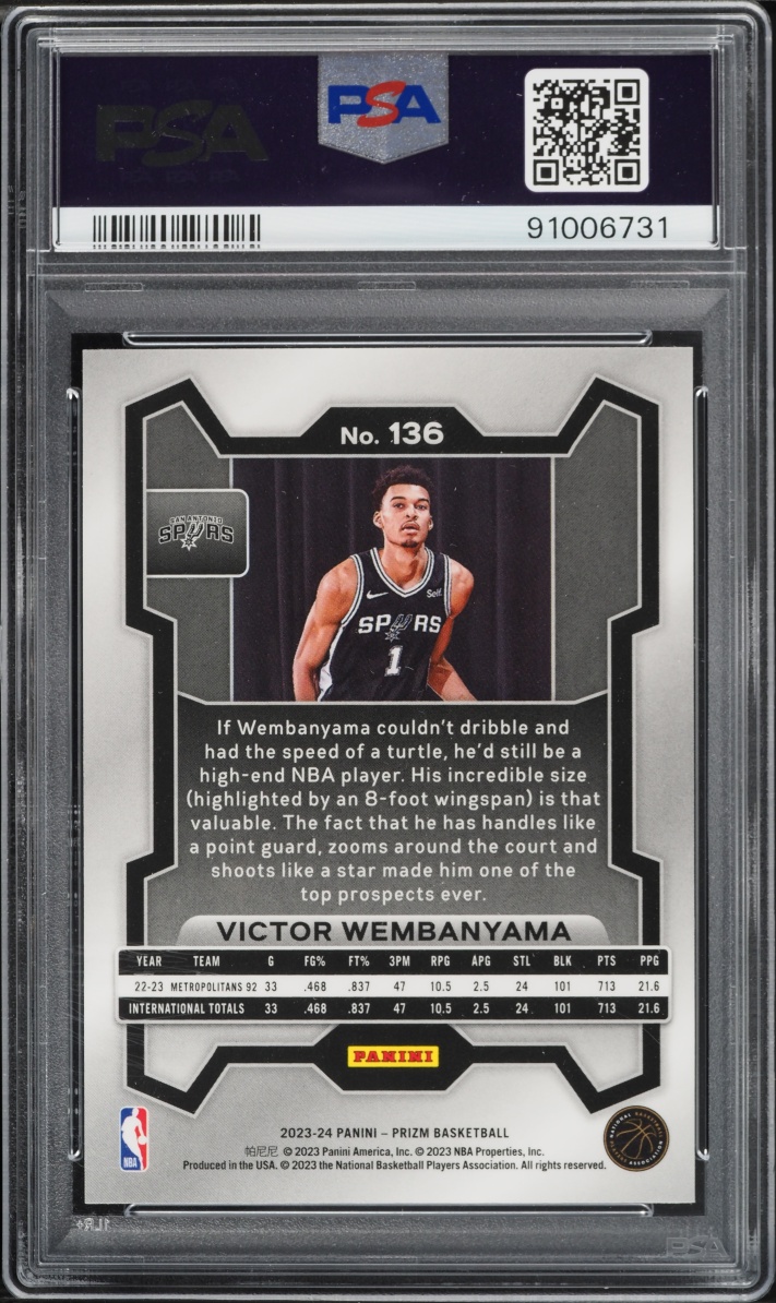 2023 Panini Prizm Victor Wembanyama ROOKIE #136 PSA 9 MINT