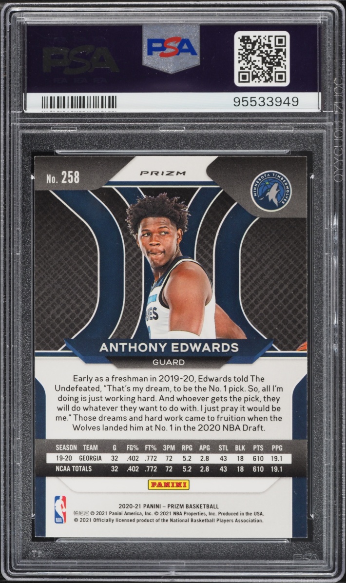 2020 Panini Prizm Hyper Anthony Edwards ROOKIE #258 PSA 9 MINT
