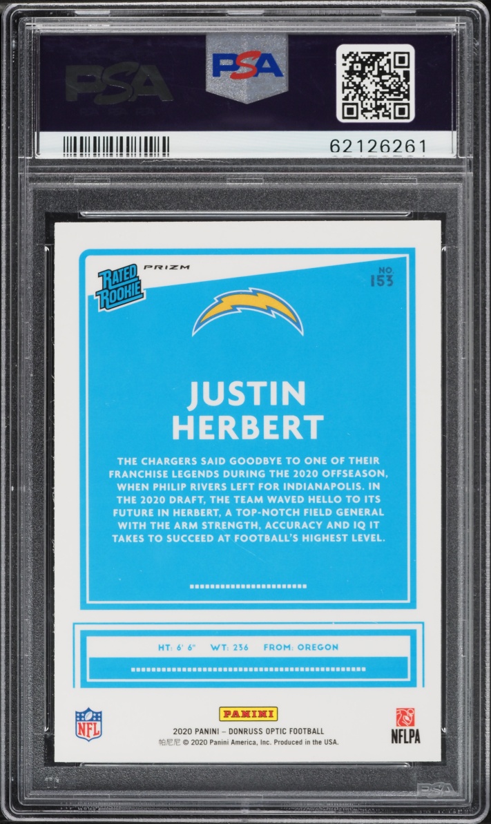2020 Donruss Optic Holo Justin Herbert ROOKIE #153 PSA 9 MINT