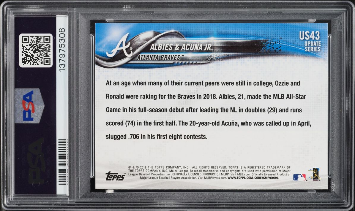 2018 Topps Update Ozzie Albies & Ronald Acuna Jr. ROOKIE #US43 PSA 10 GEM MINT