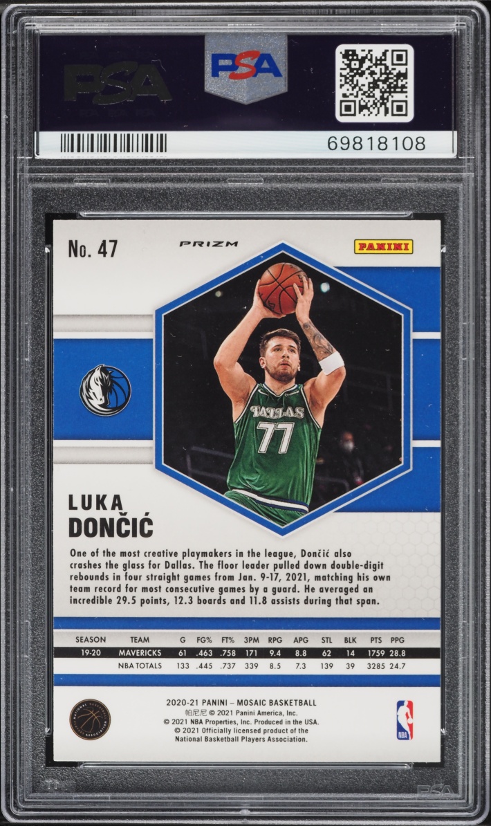 2020 Panini Mosaic Gold Wave Luka Doncic #47 PSA 10 GEM MINT