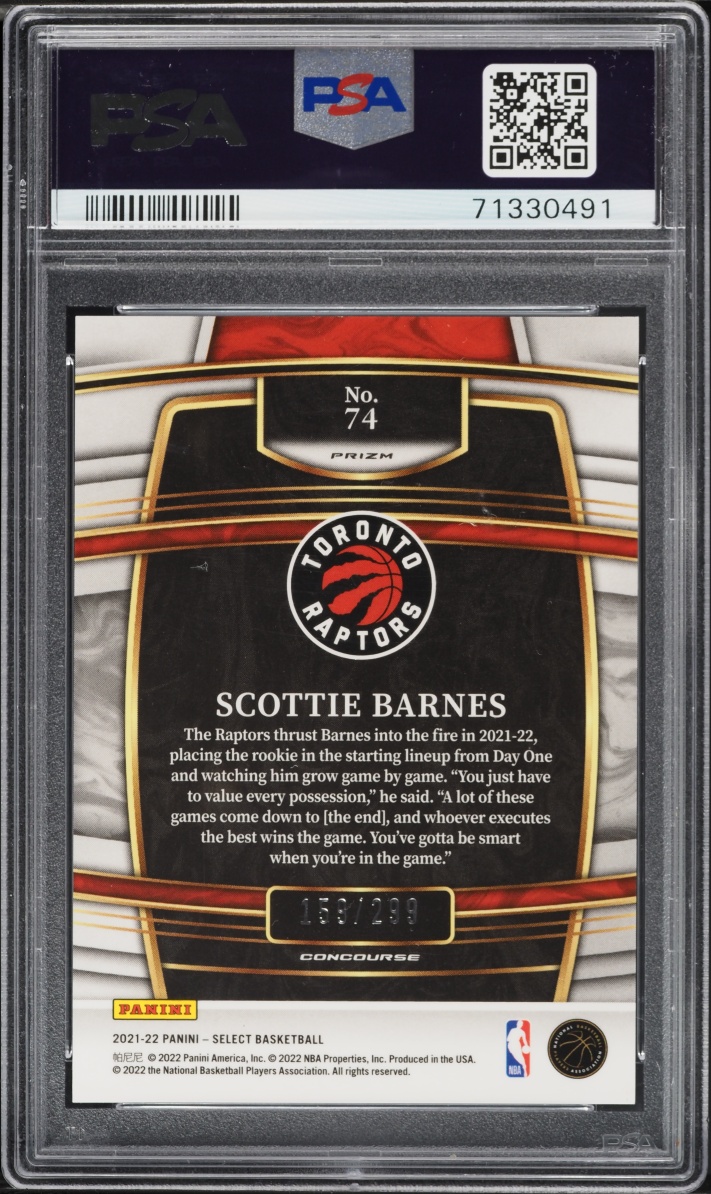 2021 Select Concourse Light Blue Prizm Scottie Barnes ROOKIE /299 #74 PSA 9 MINT