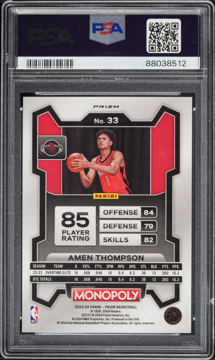 2023 Panini Prizm Monopoly Purple Amen Thompson ROOKIE #33 PSA 10 GEM MINT