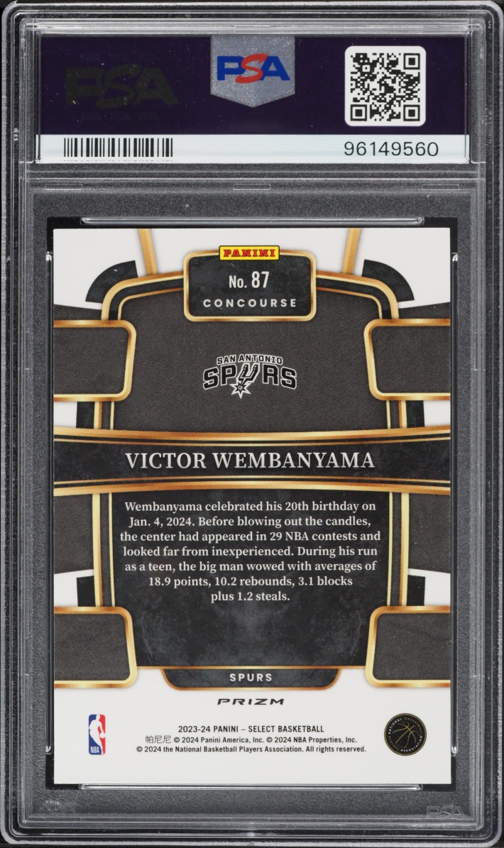 2023 Select Concourse Green Shock Prizm Victor Wembanyama ROOKIE #87 PSA 9 MINT