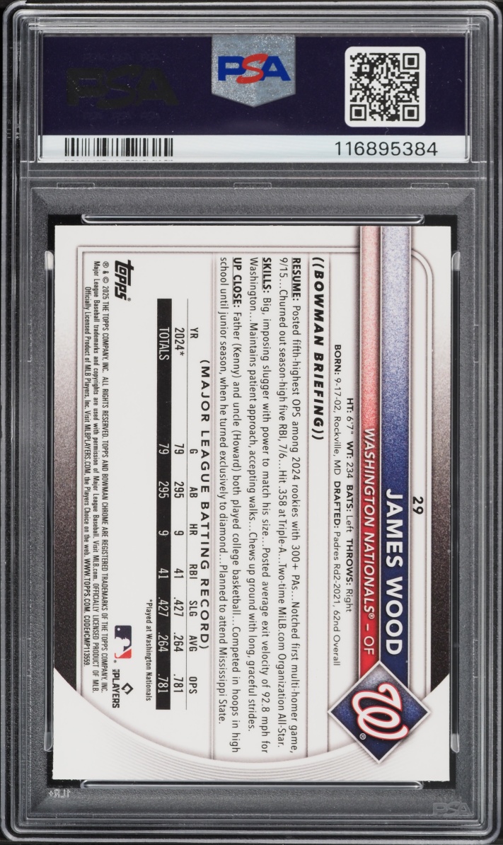 2025 Bowman Chrome Red Redemption James Wood ROOKIE #29 PSA 9 MINT