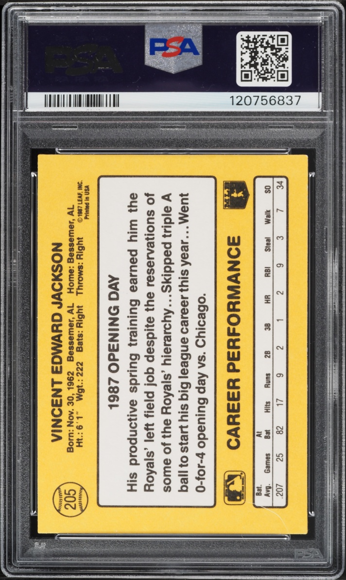 1987 Donruss Opening Day Bo Jackson ROOKIE #205 PSA 8 NM-MT