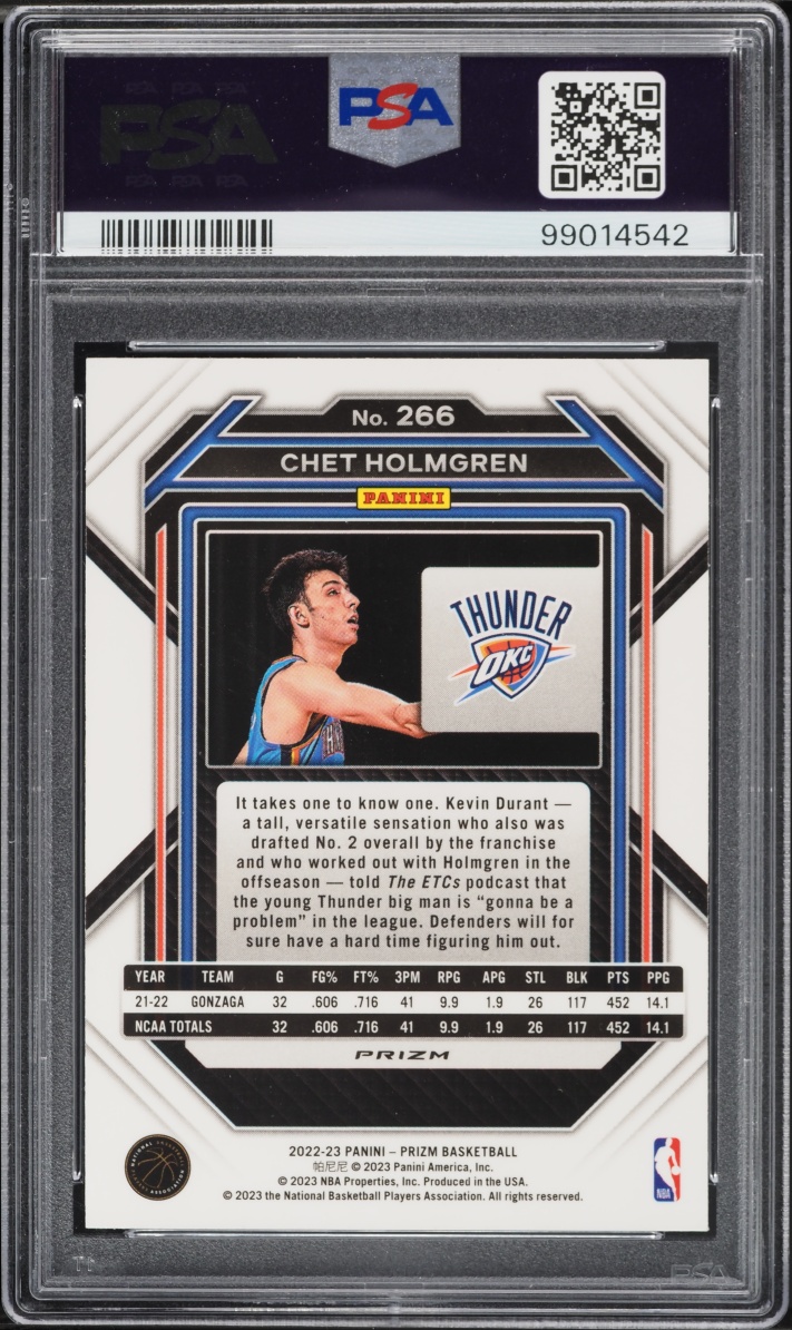 2022 Panini Prizm Silver Chet Holmgren ROOKIE #266 PSA 9 MINT