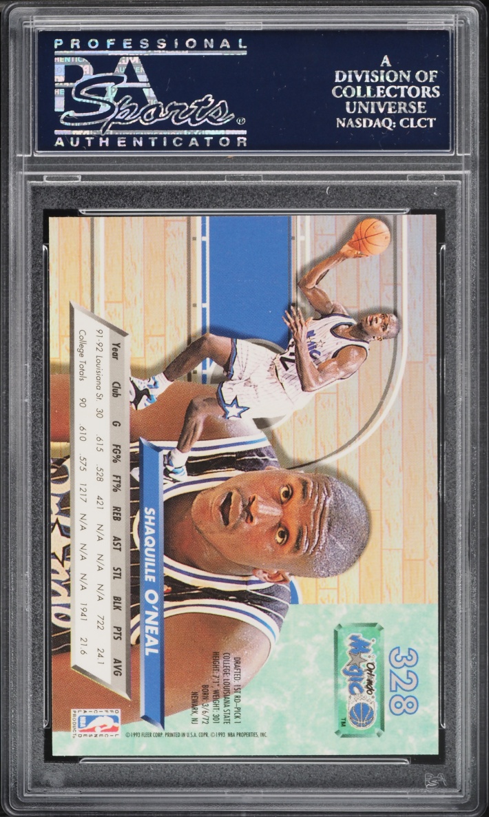 1992 Ultra Basketball Shaquille O'Neal ROOKIE #328 PSA 9 MINT