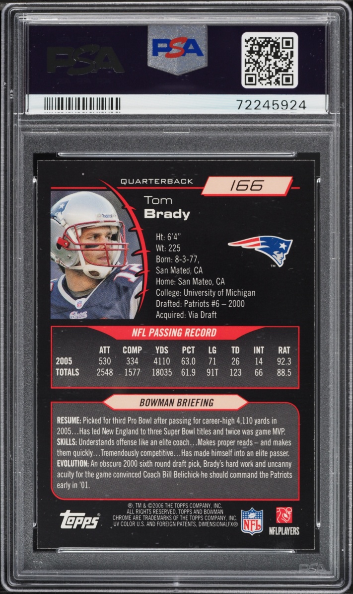 2006 Bowman Chrome Tom Brady #166 PSA 7 NRMT