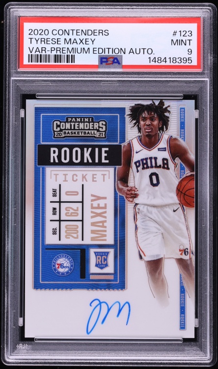 2020 Panini Contenders Variation Premium Edition Tyrese Maxey ROOKIE AUTO #123 PSA 9 MINT
