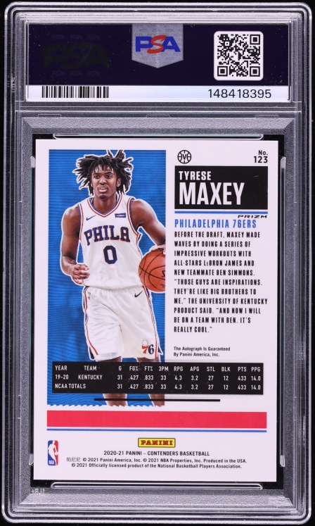 2020 Panini Contenders Variation Premium Edition Tyrese Maxey ROOKIE AUTO #123 PSA 9 MINT