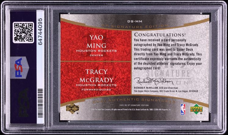 2005 SP Signature Dual Authentic Yao Ming Tracy McGrady AUTO /25 #DS-MM PSA 10 GEM MINT