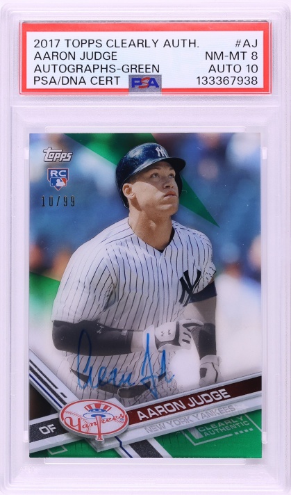 2017 Topps Clearly Authentic Green Aaron Judge ROOKIE AUTO DNA 10 /99 #CAAU-AJ PSA 8 NM-MT