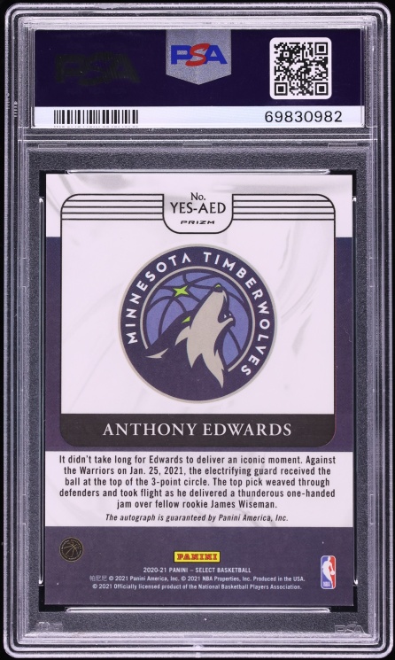 2020 Select Youth Explosion Anthony Edwards ROOKIE AUTO #YES-AED PSA 8 NM-MT
