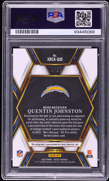 2022 Select '23 XRC Prizm Mystery Redemption Gold Quentin Johnston ROOKIE AUTO /10 PSA 10 GEM