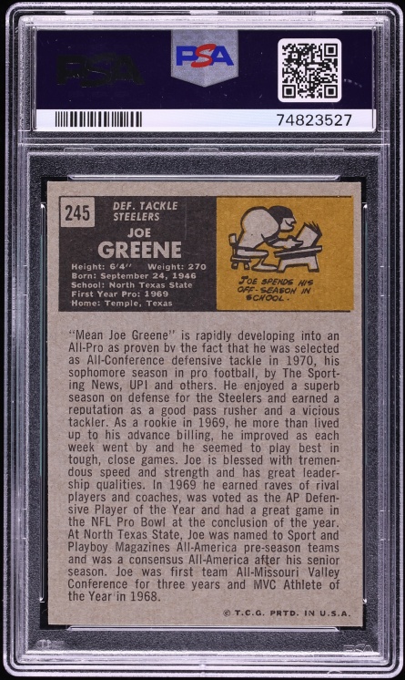 1971 Topps Football Joe Greene ROOKIE #245 PSA 6 EXMT