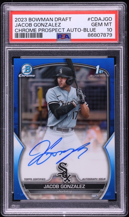 2023 Bowman Chrome Blue Refractor Jacob Gonzalez PROSPECT AUTO /150 #CDA-JGO PSA 10 GEM MINT