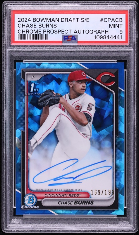 2024 Bowman Chrome Draft Sapphire Chase Burns PROSPECT AUTO /199 #CPA-CB PSA 9 MINT