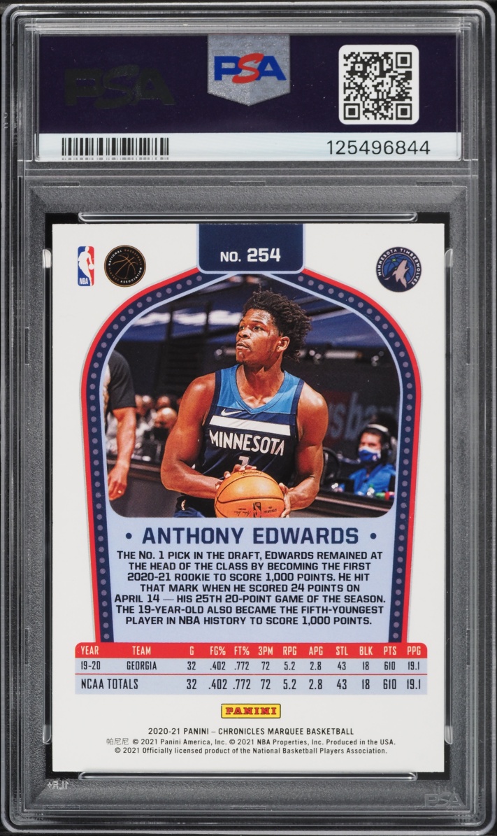 2020 Panini Chronicles Marquee Anthony Edwards ROOKIE #254 PSA 7 NRMT
